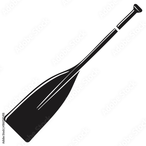 Simple black vector illustration of a single oar or paddle, representing water sports and boating.