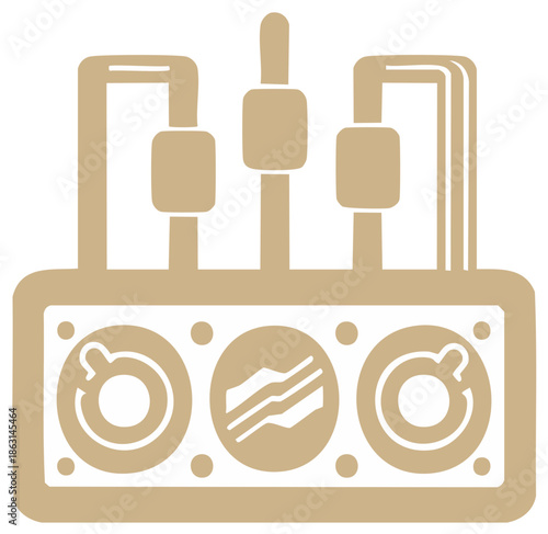 Industrial Control Panel Graphic: Vector Illustration of Vintage Machine with Gauges and Levers