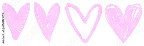 Pink marker hearts set. Hand-drawn pink hearts with marker texture on transparent background. PNG for love, Valentine, design, decoration, social media, print, creative projects.