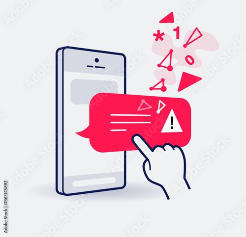 Smishing or sms phishing symbol with an unsolicited message encouraging you to click on a fake link. Easy to use for your website or presentation.