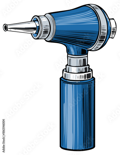 Medical Otoscope Instrument. Blue and Silver Ear Examination Tool