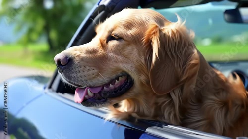 Wallpaper Mural Golden Retriever Dog Enjoying a Car Ride with Head Out the Window. Torontodigital.ca