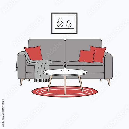red sofa in a room