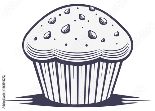 Stylized Cupcake Illustration with Nuts and Frosting Dessert Bakery Treat