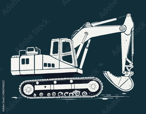Stylized dragline excavator illustration in stencil art with grunge effects