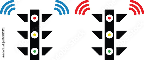 Traffic light icon set with simple and modern design.Vector icons on white background. Red green and yellow signal.