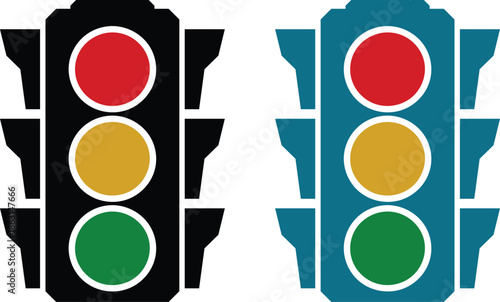 Traffic light icon set with simple and modern design.Vector icons on white background. Red green and yellow signal.