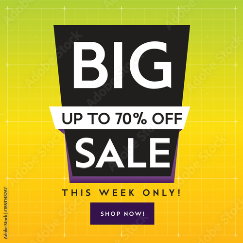 Big Sale Banner Design with Up to 70 Percent Discount and Shop Now Button