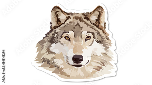 Majestic Gray Wolf Head Portrait Illustration. Realistic Style Wild Animal Graphic, Predator Wildlife Sticker Element.