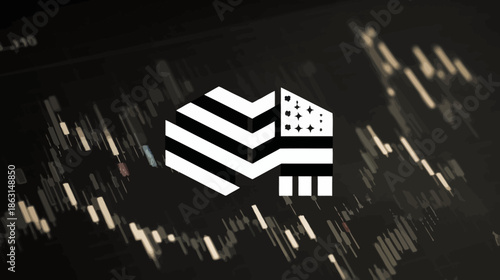 Abstract digital data concept graphic overlaying a blurred financial market chart, symbolizing investment, growth, and technology.