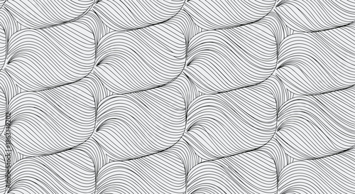 Abstract black and white pattern of elegant flowing wavy lines creating a rhythmic and textured background design element.