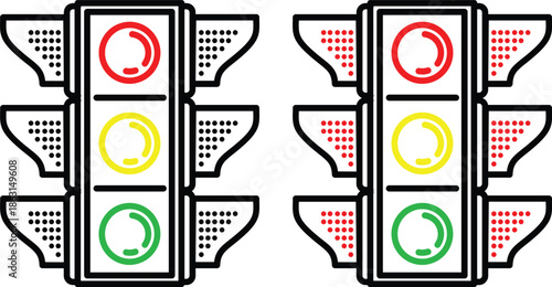 Traffic light icon set with simple and modern design.Vector icons on white background. Red green and yellow signal.