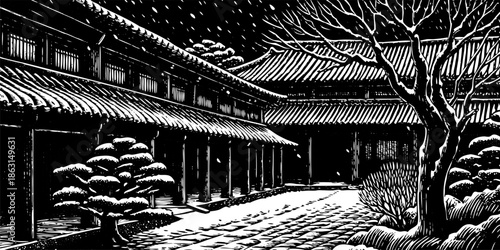Serene Winter Monastery Courtyard