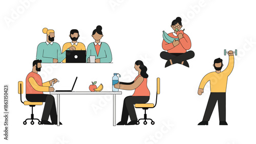 Modern Lifestyle Scenes of Work Health and Relaxation