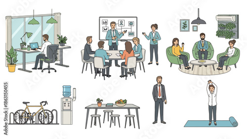 Modern Office Environment and Collaboration Spaces for Business Growth and Wellness