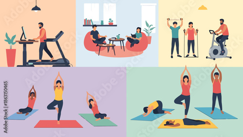People Engaged in Various Healthy Lifestyle Activities at Home and for Fitness