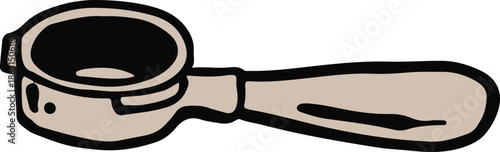 Illustrated portafilter for espresso machine, a coffee brewing tool with handle and filter basket.