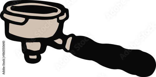 Simple graphic representation of a coffee portafilter, a key component for brewing espresso.