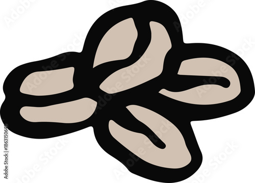 A simple, cartoon-style illustration of several light brown peanuts with thick black outlines.
