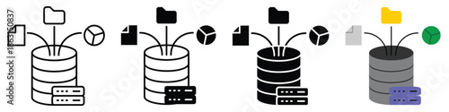 Comprehensive data management system with server and database icons illustrating efficient information storage, processing, and retrieval capabilities for modern technology infrastructure