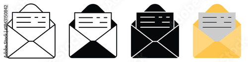 Collection of mail envelope icons depicting communication, messaging, and digital correspondence in various styles for web and app design projects