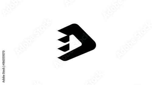 Sleek black abstract geometric arrow icon on white, modern vector symbol representing progress, speed, direction, play