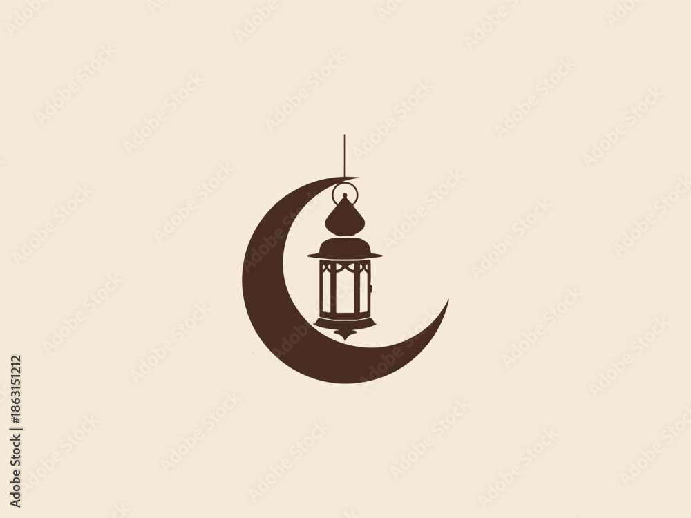 Fototapeta premium Lantern and Crescent Mid Ramadan Silhouette