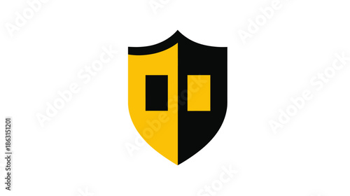 Yellow and black shield icon representing digital security, data protection, internet privacy, cyber defense, or software protection vector symbol.
