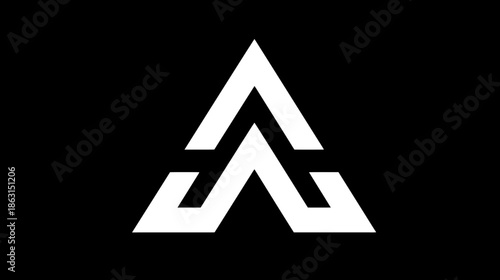Modern abstract geometric white symbol on black, depicting an upward arrow or stylized letter A, perfect for branding & tech design.