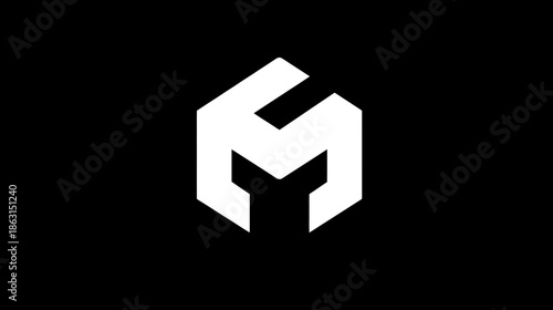 Bold abstract geometric white symbol on a black background, a stylized icon for modern corporate identity, tech branding, or digital design
