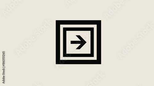 Minimalist Black Right Arrow Icon within Concentric Square Frames on a Light Beige Background, Abstract Symbol for Next or Forward