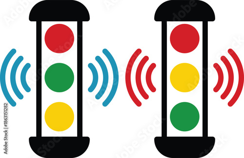 Traffic light icon set with simple and modern design.Vector icons on white background. Red green and yellow signal.