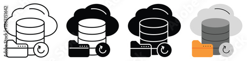 Vector icon set demonstrating cloud data synchronization, secure database management, and efficient file backup operations, ideal for digital storage solutions and IT concepts