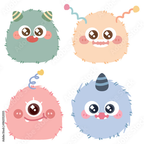 Cute and colorful plush ball monster series vector graphics
