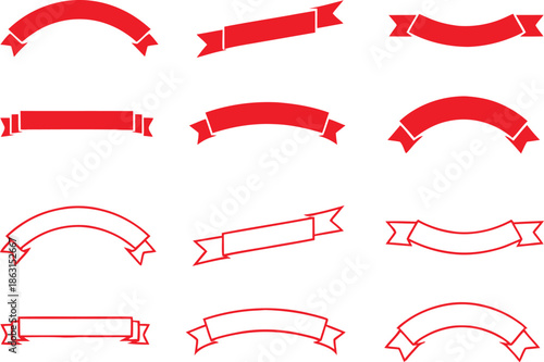 Ribbon banner icon set, Ribbon banner collection, decorative silhouette icons, ribbons sign style. Web icon kit of text banner tapes, Vector illustration !