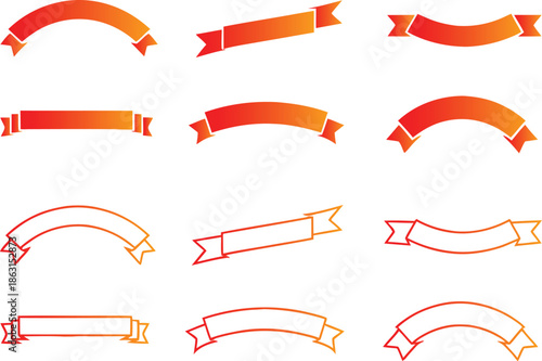 Ribbon banner icon set, Ribbon banner collection, decorative silhouette icons, ribbons sign style. Web icon kit of text banner tapes, Vector illustration !