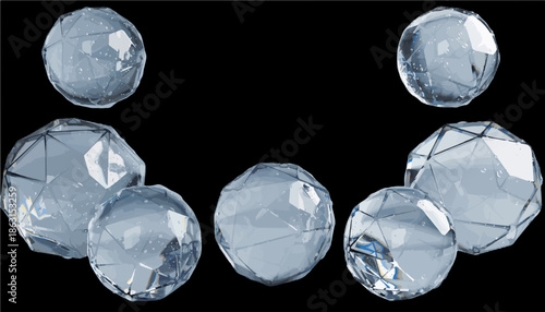 Crystal Glass Spheres with Water Droplets PNG Set - Realistic 3D Diamond Gems Transparent Background