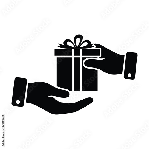 Hand giving a gift box with a ribbon