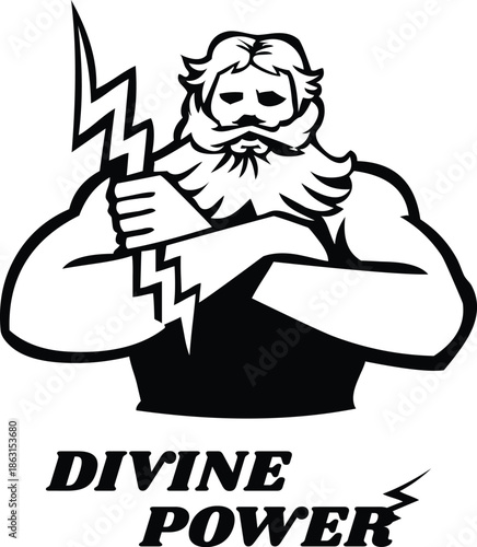 Muscular Zeus holding lightning bolt representing divine power and mythological strength