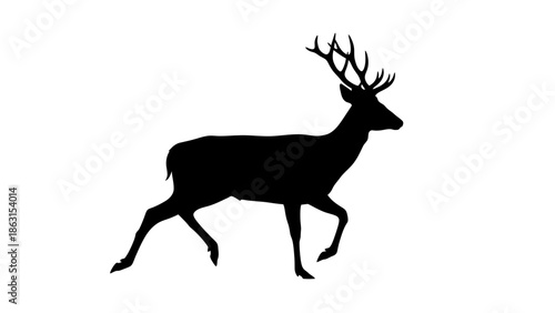 Majestic Silhouette of a Deer with Antlers in Motion on White Background