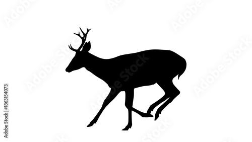 Silhouette of a deer running, captured in a dynamic pose against a clean white background