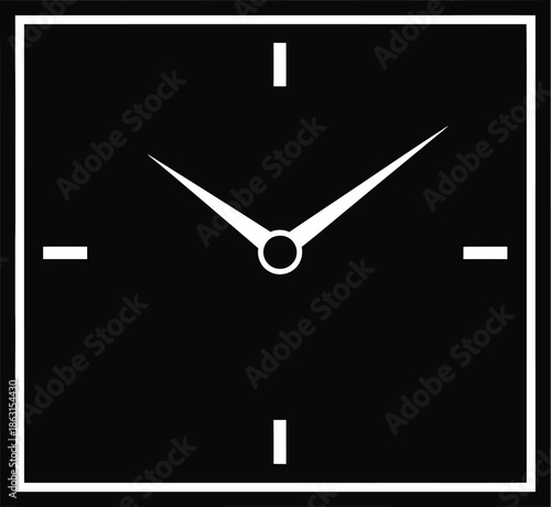 A minimalist black and white square clock face icon representing timekeeping
