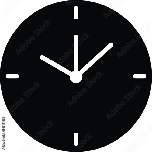 Minimalist black and white clock icon representing time management and scheduling concepts