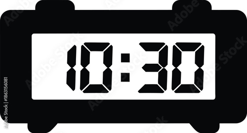 A black digital alarm clock displaying the time 10:30, presented as a minimalist icon