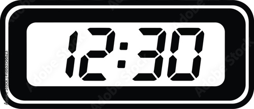 Digital clock icon showing the time 12:30 in a simple black and white design