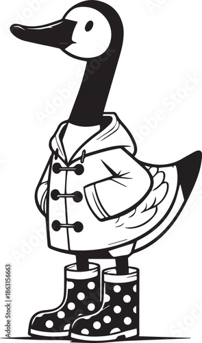 Vector illustration of a duck and goose character making a hand gesture peace sign symbol with a finger pointing in a cartoon art drawing