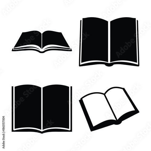 Simple open book icons for education, knowledge, and study