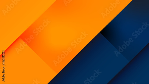 Modern abstract vector background with overlapping diagonal shapes in vibrant orange and deep blue tones, suitable for corporate design, presentations, web headers, and branding projects