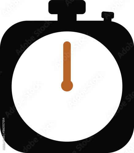 Simple illustration of a stopwatch icon in black with an orange hand and white background