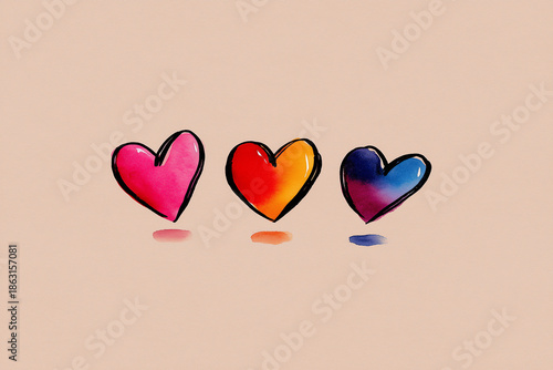 three hearts colorful digital art illustration